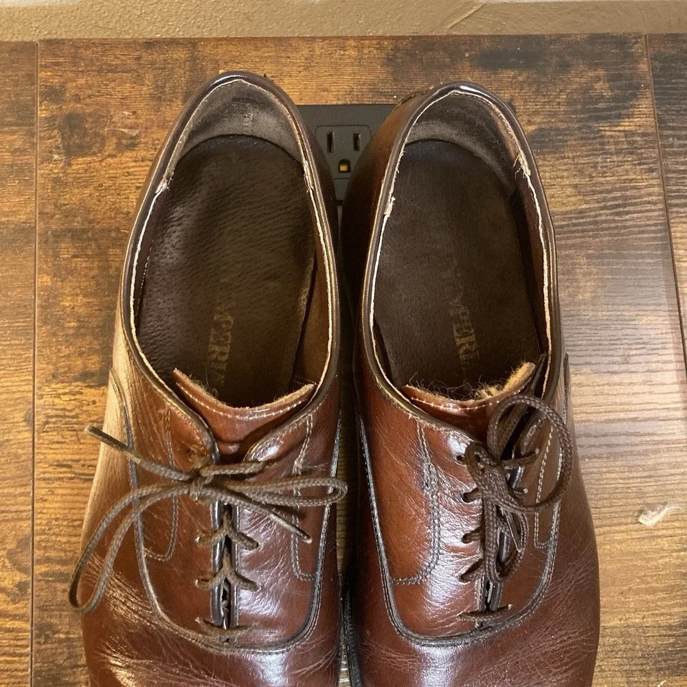 Crown Imperial Mens 11 D Plain Toe Derby Blucher Shoe Brown Leather Made USA Vtg